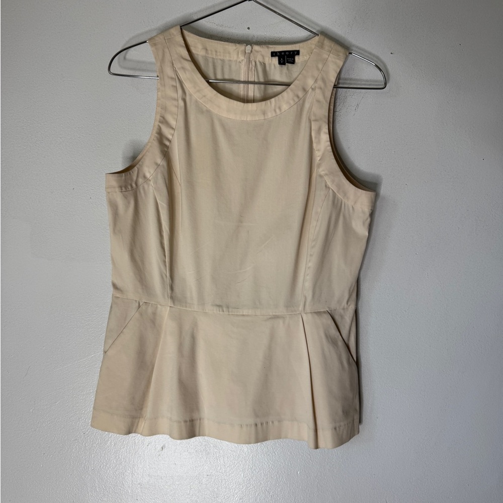 Theory Small Cream Sleeveless Peplum Top